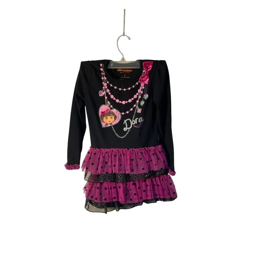 Nickelodeon, Dora the Explorer, purple and black glitter tiered dress 6